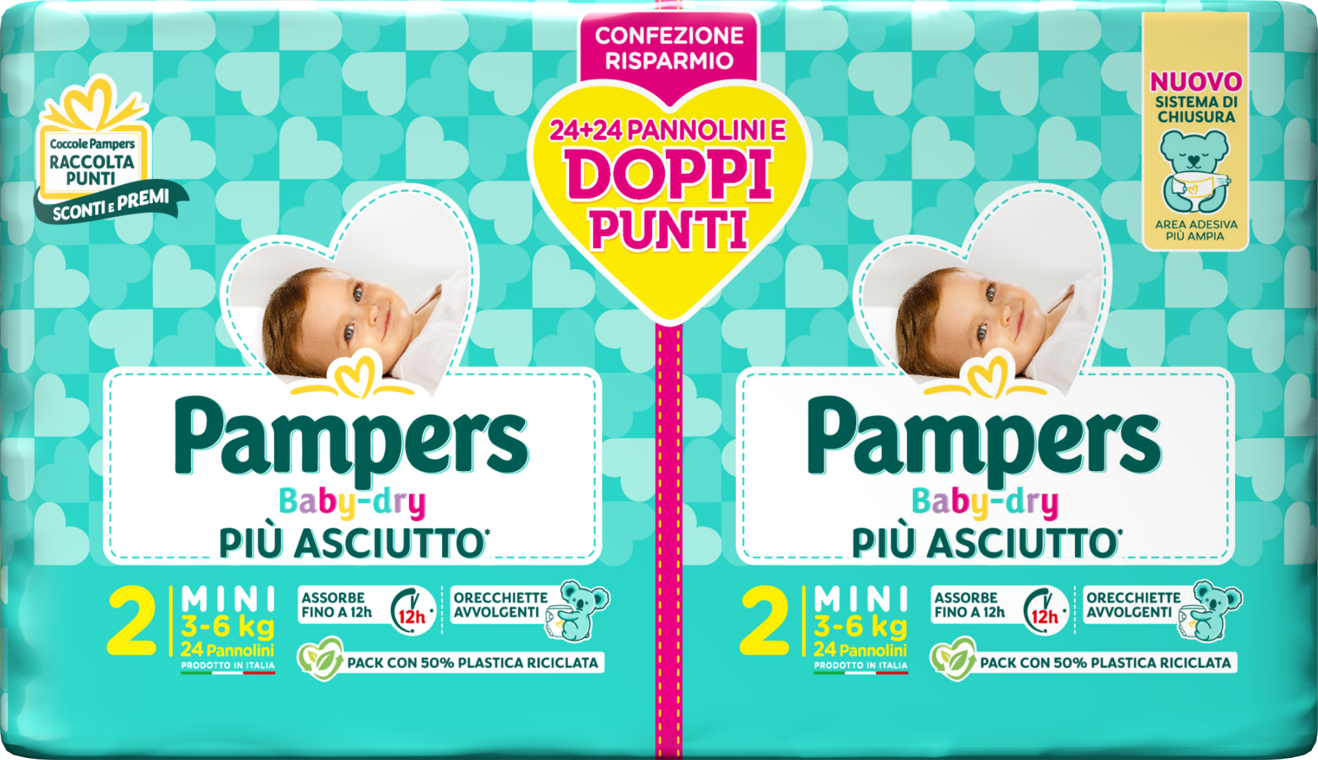 pampers baby dry pannolino duo downcount mini 48 pezzi