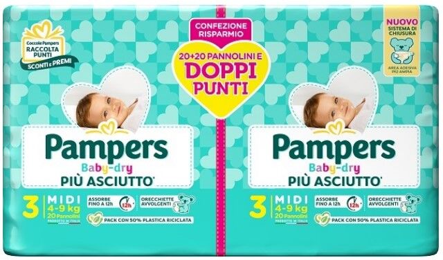 Pampers Baby Dry Pannolino Duo Downcount Midi 40 Pezzi