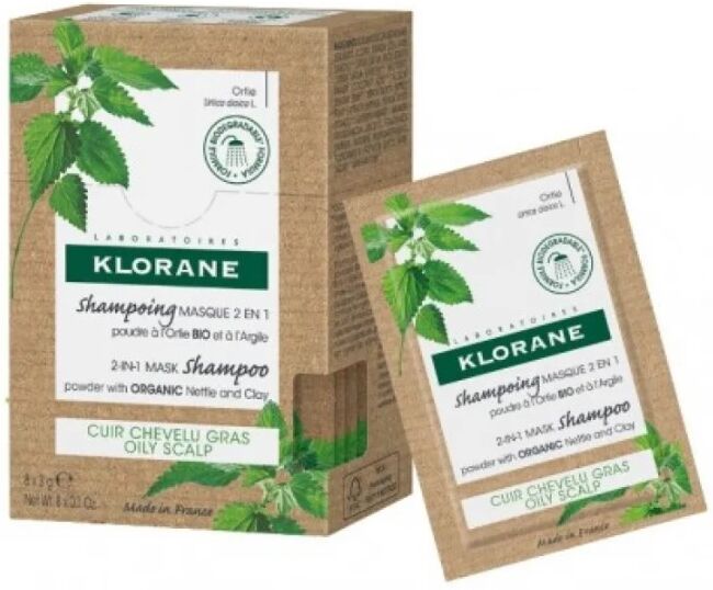 klorane shampoo maschera 2 in 1 ortica bio e argilla 8 bustine monodose