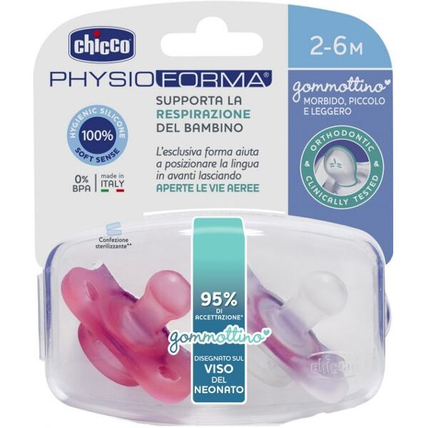 chicco gommottino physioforma rosa silicone 2-6 mesi 2 pezzi