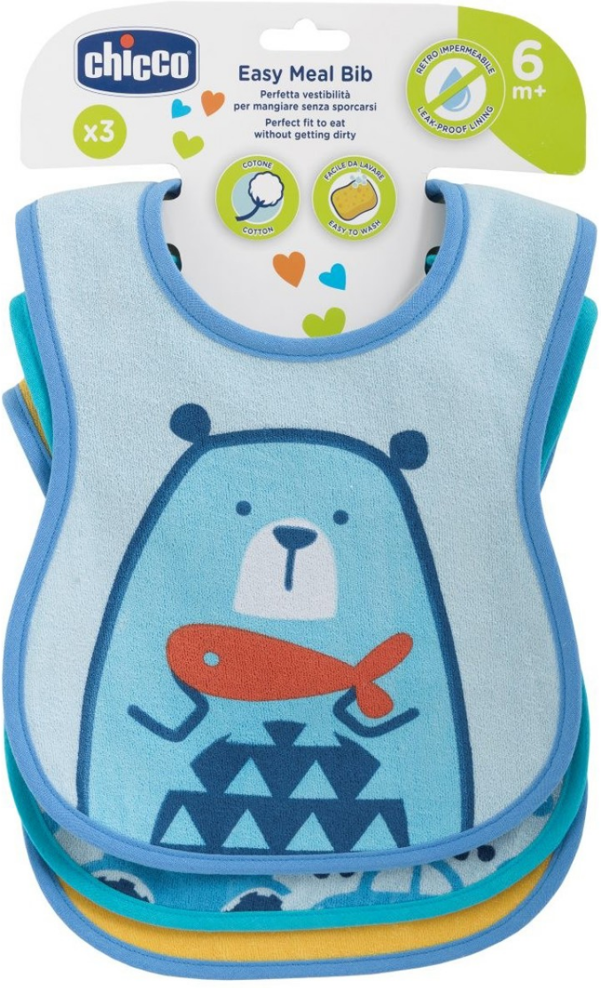 chicco bavagline pappa 6m+ 3 pezzi azzurro