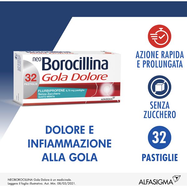 neoborocillina neo borocillina gola dolore 8,75 mg menta senza zucchero 32 pastiglie