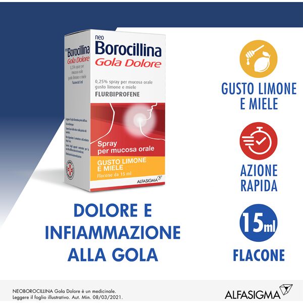 neoborocillina neo borocillina gola dolore spray 0,25% limone & miele 15 ml