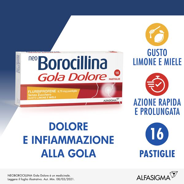 neoborocillina neo borocillina gola dolore 8,75 mg limone e miele 16 pastiglie