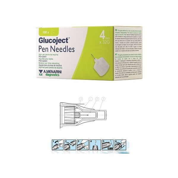 menarini glucoject pen needles 32g 4mm aghi per penne da insulina 100 pezzi