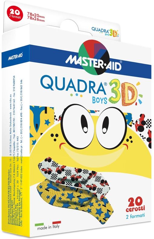 master aid quadra 3d boys cerotti assortiti tnt colorati resistenti 20 pezzi