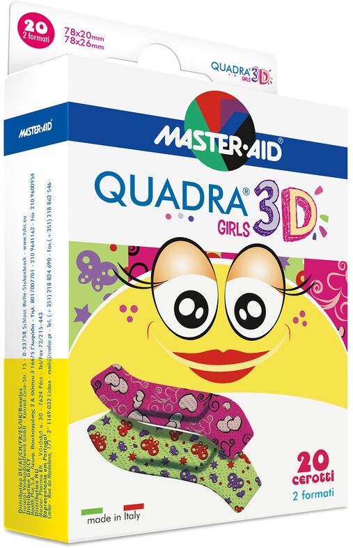 master aid quadra 3d girls cerotti assortiti tnt colorati resistenti 20 pezzi