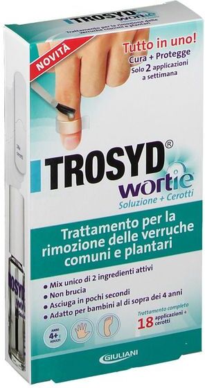 trosyd wortie soluzione + cerotto trattamento rimozione verruche comuni e planta