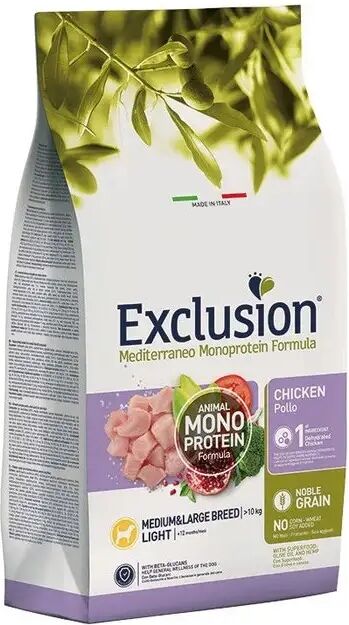 543a Exclusion Mediterraneo Monoprotein Noble Grain Crocchette Pollo Light Per Cani Sacco 12kg