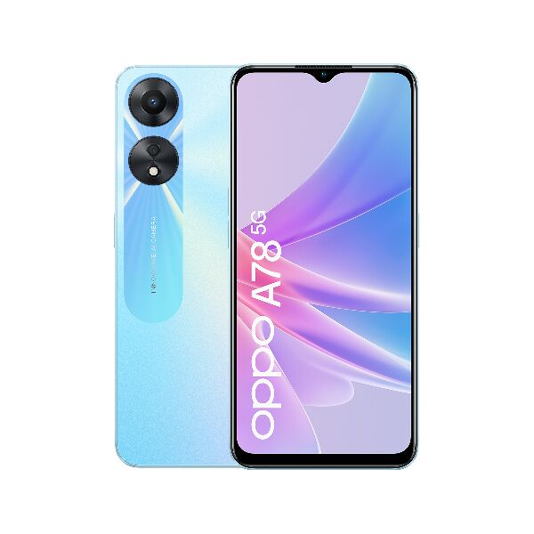 oppo a788128gbglowingblue  a78 5g smartphone, ai doppia fotocamera 50+2mp, selfie 8mb, display 6.56â 90hz lcd, 5000mah, ram 8 (esp 12gb/14gb/