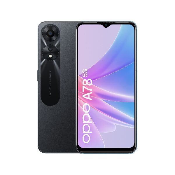 oppo a788128gbglowingblack  a78 5g smartphone, ai doppia fotocamera 50+2mp, selfie 8mb, display 6.56â 90hz lcd, 5000mah, ram 8 (esp 12gb/14gb