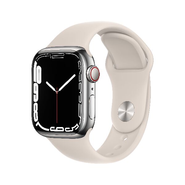 apple mkhw3tya  watch series 7 gps + cellular, 41mm cassa in acciaio inossidabile color argento con cinturino sport galassia