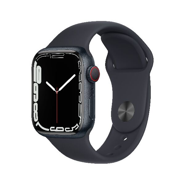 apple mkhq3tya  watch series 7 gps + cellular, 41mm cassa in alluminio mezzanotte con mezzanotte cinturino sport -