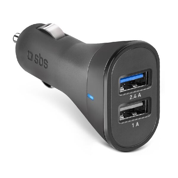 sbs tecr2usb24afast  mini caricatore auto 12 watt- ricarica rapida con due porte usb universali