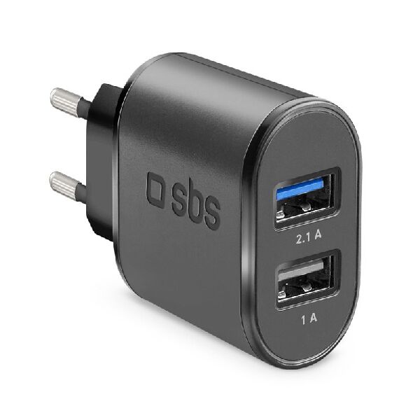 sbs tetr2usb21afast  caricabatterie caricatore 10 watt - ricarica rapida con due porte usb