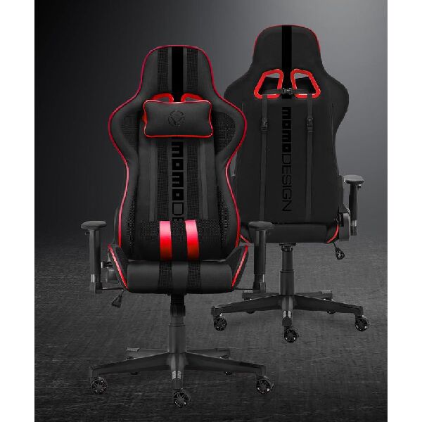 momodesign md-gc00  md-gc0011-kw sedia gaming, pelle sintetica, nera, finiture rosse, standard