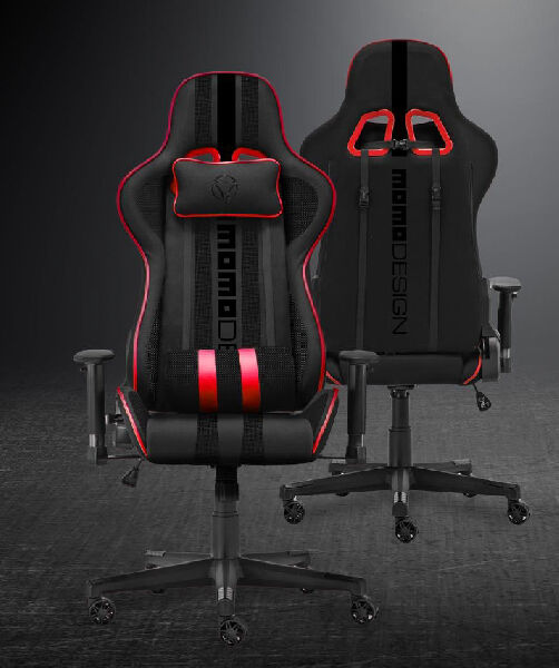 momodesign md-gc00  md-gc0011-kw sedia gaming, pelle sintetica, nera, finiture rosse, standard