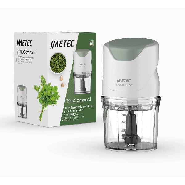 imetec 7473  tritacompact tritatutto, lame in acciaio inox, capienza contenitore 400 ml, funzionamento a pressione, compatto, 350 w