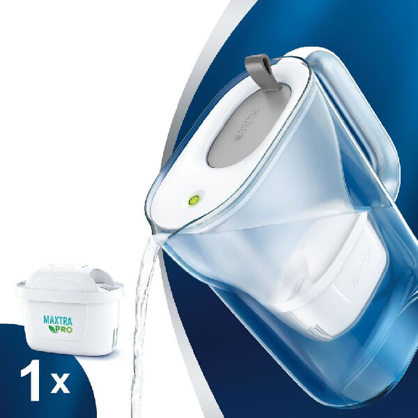 brita stylegreypiu1maxtrapro  1051449 filtraggio acqua caraffa filtrante 2,4 l trasparente, bianco