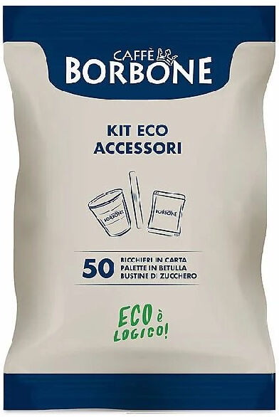 caffe borbone mastkitacc10x50 kit ecologico 50 bicchieri in carta + palette in betulla + zucchero