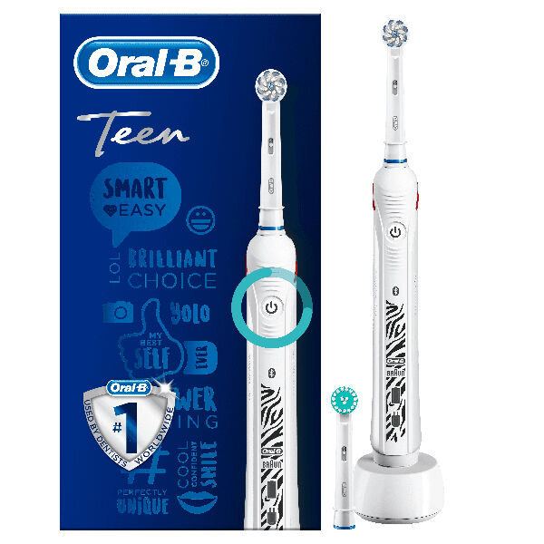 oral-b teenswhite  teen spazzolino elettrico ricaricabile smartseries sensi ultrathin per teenager, bianco