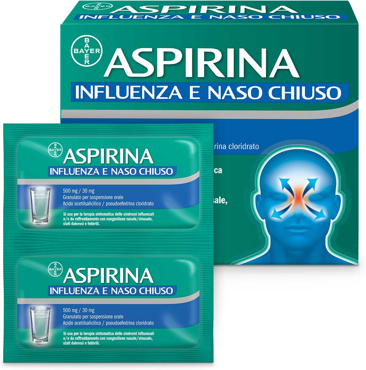 aspirina influenza e naso chiuso 500 mg / 30 mg granulato per sospensione orale