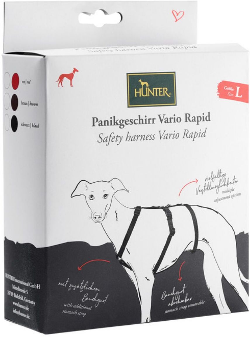 Hunter Pettorina Vario Rapid Antifuga Antipanico in Nylon per Cani Nero M-L (torace 64-100cm)