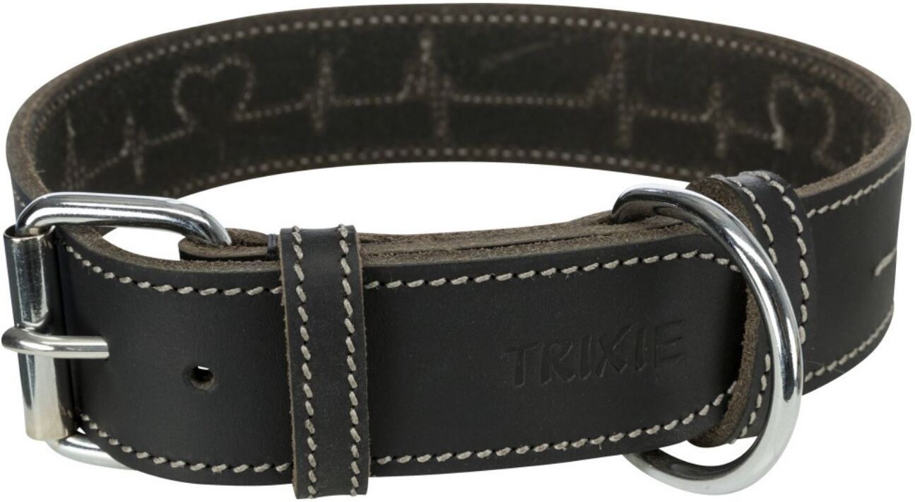 Trixie Collare per Cani Rustic "Heartbeat" Nero L-XL:55-65cm/40mm