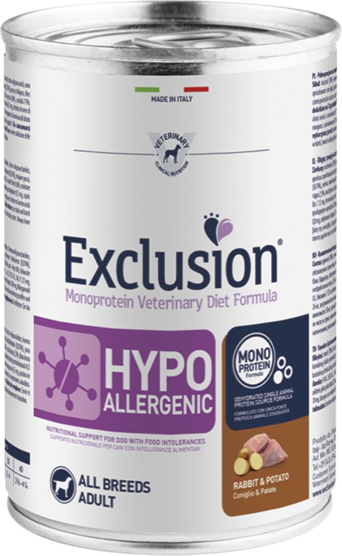 Exclusion Diet Hypoallergenic Coniglio e Patate Alimento Umido Monoproteico per Cani 400g