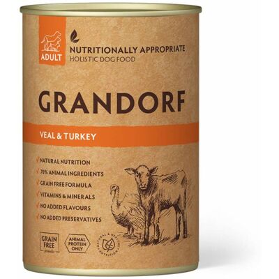 Grandorf Adult Vitello e Tacchino Alimento Umido Completo per Cani Adulti 400g Grandorf Adult Vitello e Tacchino Alimento Umido Completo per Cani Adulti 400g
