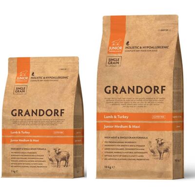 Grandorf - Junior Maxi - Agnello-Tacchino - 4 Mesi - Cibo per cani Grandorf - Junior Maxi - Agnello-Tacchino - 4 Mesi - Cibo per cani
