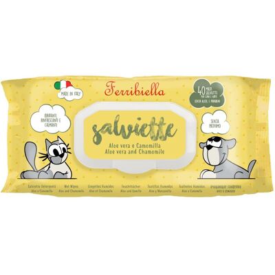 Ferribiella PROMO 12 CONFEZIONI da 40 pz ! Salviette Detergenti Aloe Vera Camomilla per Cani e Gatti Ferribiella PROMO 12 CONFEZIONI da 40 pz ! Salviette Detergenti Aloe Vera Camomilla per Cani e Gatti