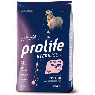 Cibo per cani sterilizzati Prolife Sensitive Maiale e Riso - Medio/Large Cibo per cani sterilizzati Prolife Sensitive Maiale e Riso - Medio/Large