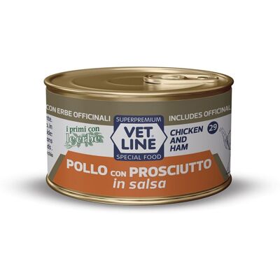 Alimento per gatti Vet Line Pollo e Prosciutto in Salsa - 70g Alimento per gatti Vet Line Pollo e Prosciutto in Salsa - 70g