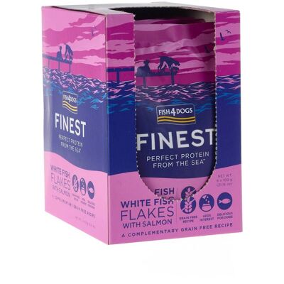 Fish4Dogs 6 x 100 g Finest Umido per Cani Fiocchi di Pesce Bianco e Salmone Fish4Dogs 6 x 100 g Finest Umido per Cani Fiocchi di Pesce Bianco e Salmone