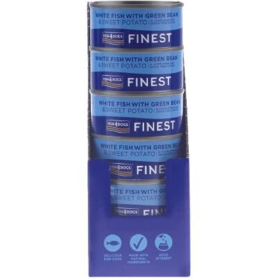 Fish4Dogs 12 x 85 g Finest Alimento Umido per Cani Pesce Bianco con Patata Dolce e Fagioli Verdi Fish4Dogs 12 x 85 g Finest Alimento Umido per Cani Pesce Bianco con Patata Dolce e Fagioli Verdi