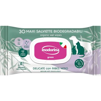 Inodorina Salviette Detergenti Umidificate Biodegradabili per Cani e Gatti Delicate con Ribes Nero 30 pz Inodorina Salviette Detergenti Umidificate Biodegradabili per Cani e Gatti Delicate con Ribes Nero 30 pz