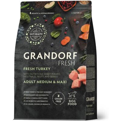Grandorf Fresh Adult Medium & Maxi Breeds con Carne Fresca di Tacchino e Patata Dolce per Cani Adulti 10 Kg Grandorf Fresh Adult Medium & Maxi Breeds con Carne Fresca di Tacchino e Patata Dolce per Cani Adulti 10 Kg