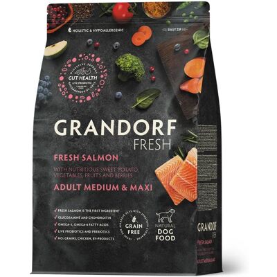 Grandorf Fresh Adult Medium & Maxi Breeds con Filetti di Salmone Fresco e Patata Dolce per Cani Adulti 10 Kg Grandorf Fresh Adult Medium & Maxi Breeds con Filetti di Salmone Fresco e Patata Dolce per Cani Adulti 10 Kg