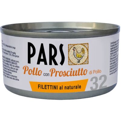 Pars 32 Filettini al Naturale di Pollo con Prosciutto di Pollo 85 g per Gatti Pars 32 Filettini al Naturale di Pollo con Prosciutto di Pollo 85 g per Gatti