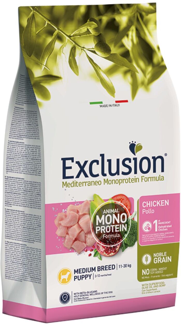 Exclusion Mediterraneo Monoproteico Noble Grain Puppy Medium Pollo per Cuccioli 12 Kg