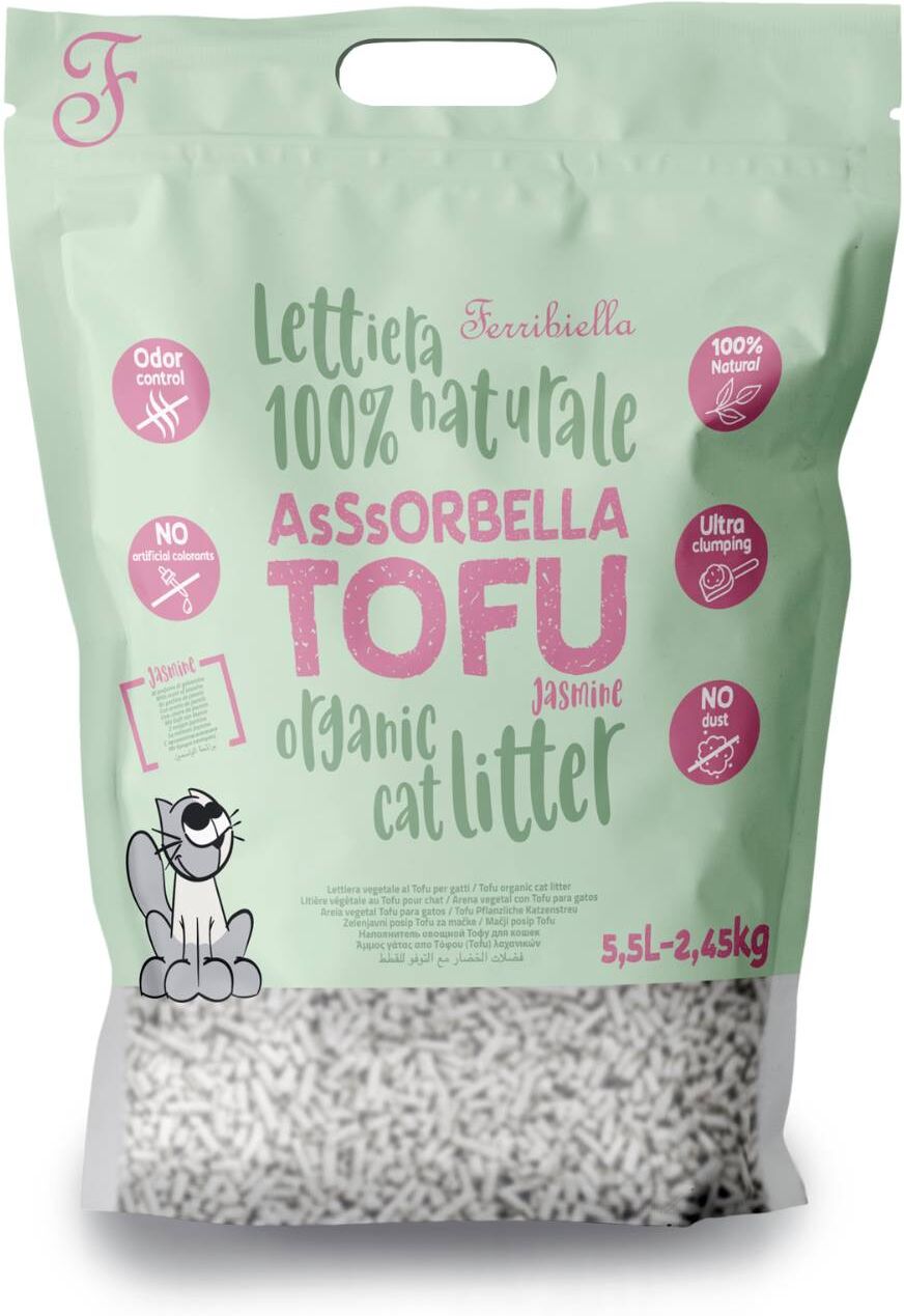 Ferribiella Lettiera Vegetale Agglomerante Asssorbella Tofu Jasmine 5,5lt per Gatti