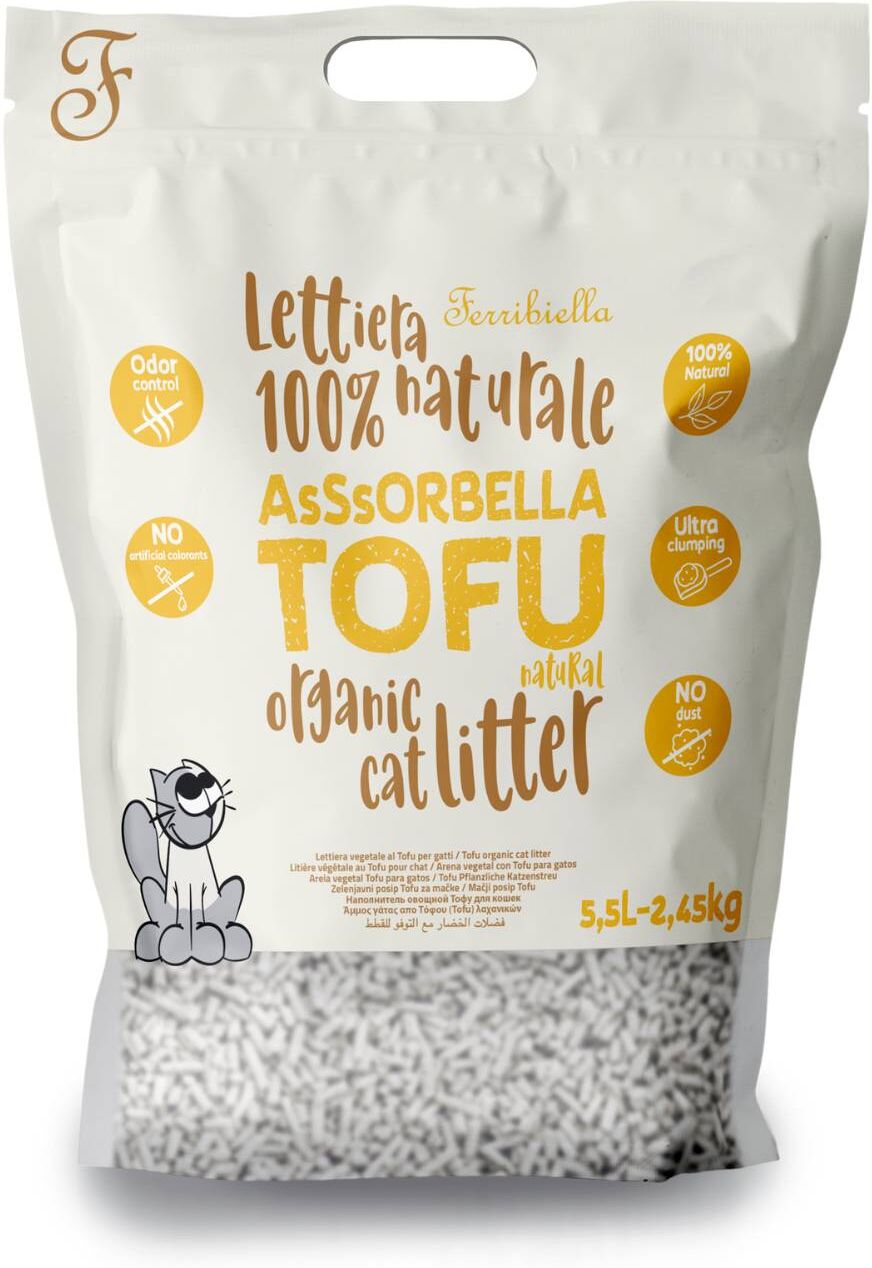 Ferribiella Lettiera Vegetale Agglomerante Asssorbella Tofu Naturale 5,5lt per Gatti