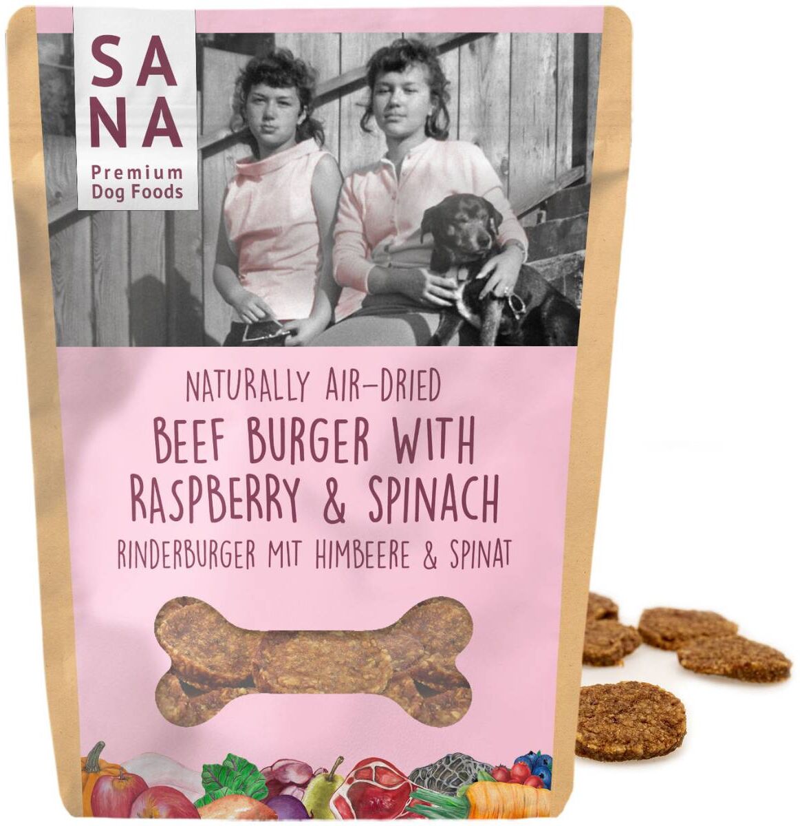 Sanadog Snack Hamburger di Manzo per Cani con Lamponi e Spinaci 100g