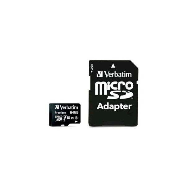 verbatim flash memory card verbatim micro sdhc - classe 10 con adattatore 64 gb 44084