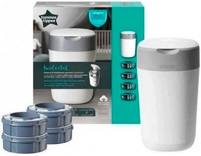 TOMMEE TIPPEE Contenitore Smaltimento Pannolini SANGENIC Bianco con 4 Ricariche - MANGIAPANNOLINI -