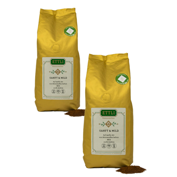 ettli kaffee caffè macinato - pack 2 x  liscia e leggera con caffeina macinatura filtro pacchetto 1 kg