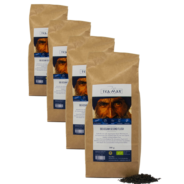 tea-max tè nero - pack 4 x  assam second flush bio pacchetto 500 g