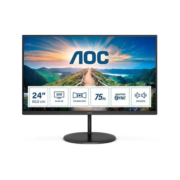 aoc monitor aoc led 23.8 wide q24v4ea ips 2560x1440 4ms 250cd/mq 20.000.000:1 2x2w mm hdmi dp