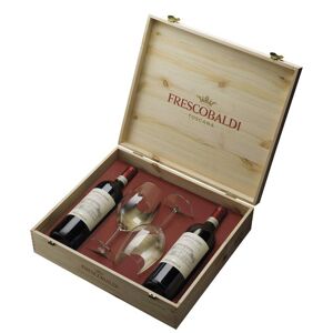 frescobaldi 2 bottiglie di chianti classico docg castiglioni 2017 + 2 bicchieri in cassetta di legno